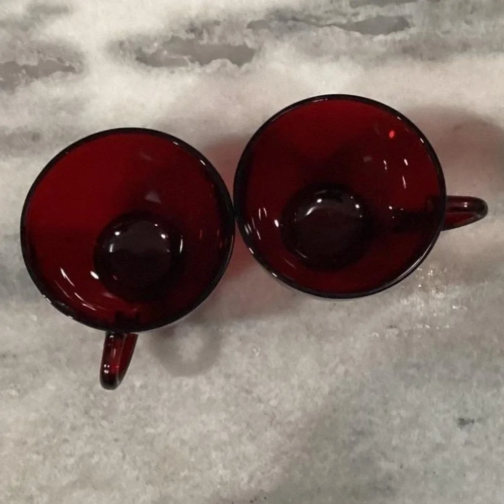 Anchor‎ Hocking Royal Ruby Red Teacups & Saucers, Set of 2, Vintage Glassware